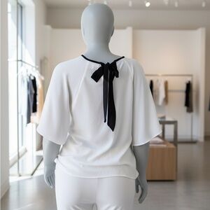 White Blouse with Black Bow Tie